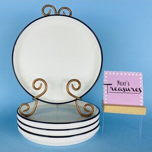 Mainstays White Blue Trim Rim Stackable Stoneware Sided Dinner Plates Set of 4